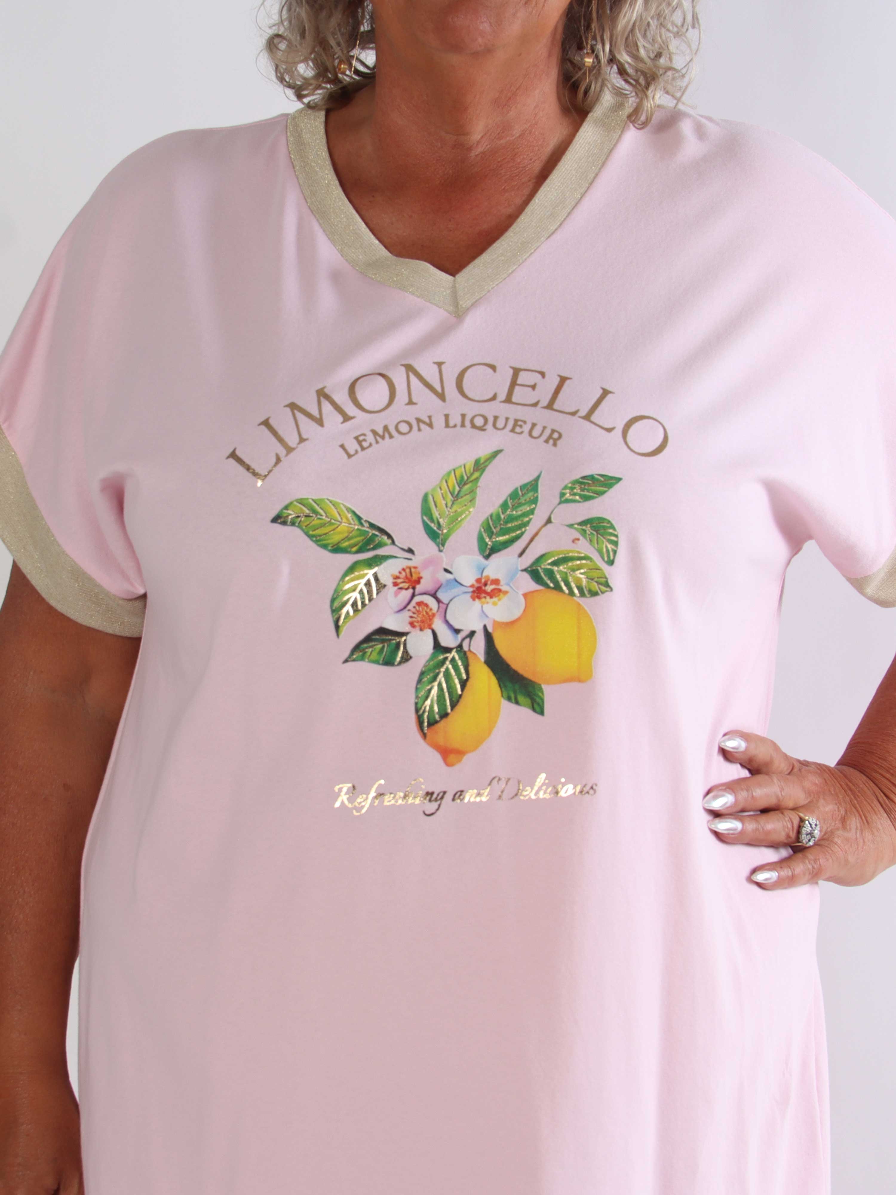Zandra - Plus size t-shirtkjole i bomuld med citroner og guld detaljer